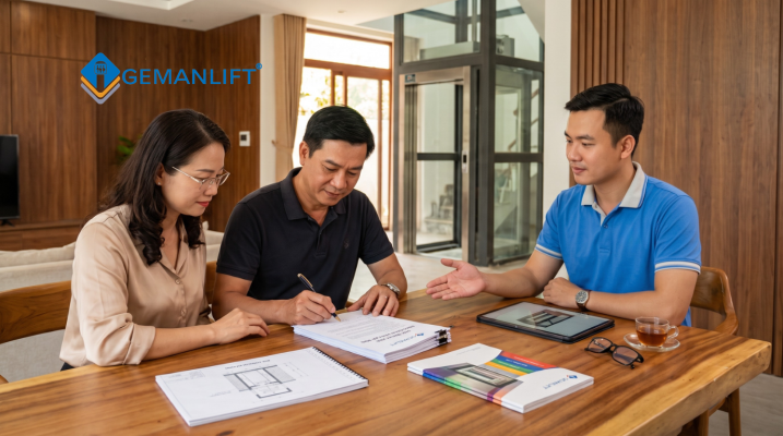 Ký hợp đồng lắp đặt thang máy gia đình cùng chuyên gia Gemanlift